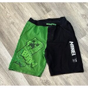 Kids Minecraft Creeper Graphic Shorts Black Green‎ Size 10 12